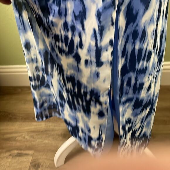Eloquii Womens Maxi Lined Skirt Size 16 Abstract Print Blue Faux Wrap Side Split - Picture 2 of 10